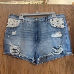 Aeropostale Distressed Blue Jean Shorts with Lace Details